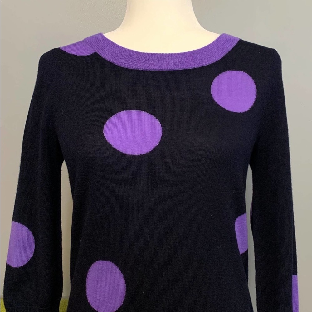 J Crew Purple Polka Dot Merino Wool Knit Sweater